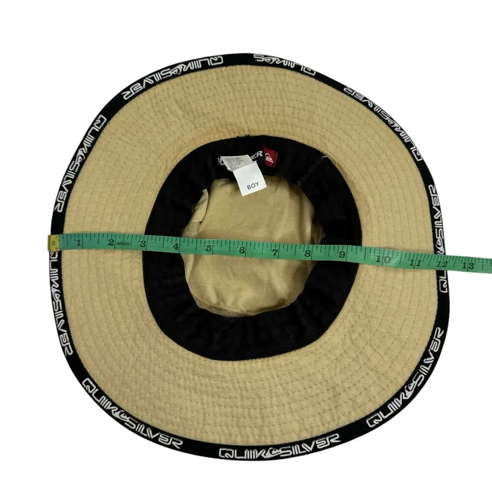 QUIKSILVER Khaki Beach Sun Hat One Size Kids Boys Logo Surf Safari Cotton